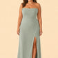 Plus Size Strapless Chiffon Bridesmaid Dress with Detachable Straps and Slit