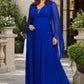 Ruched Mother of the Bride Dress with Batwing Sleeves and A-Line Skirt