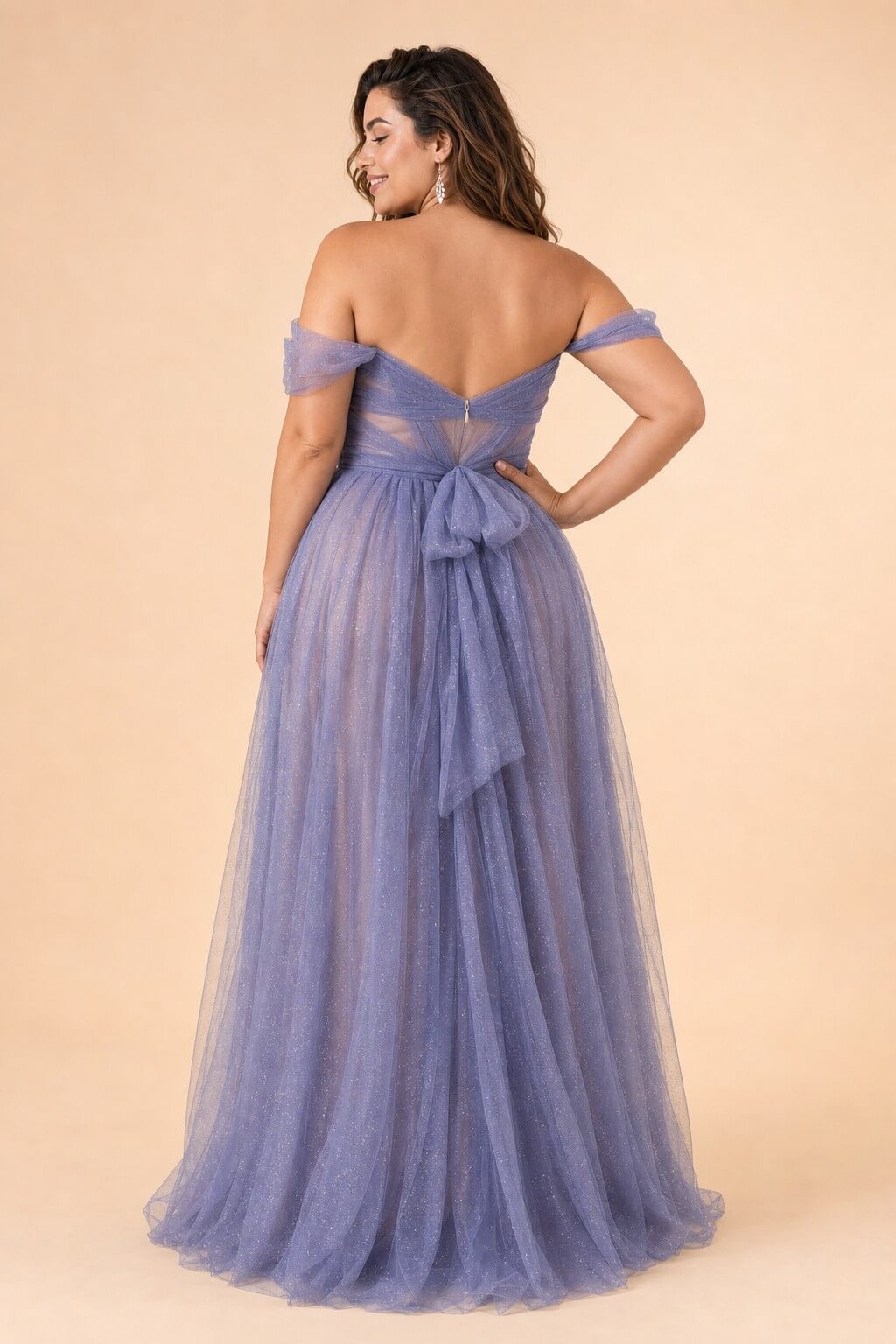 Plus Size A-Line Tulle Bridesmaid Dress with Ruched Slit Detail
