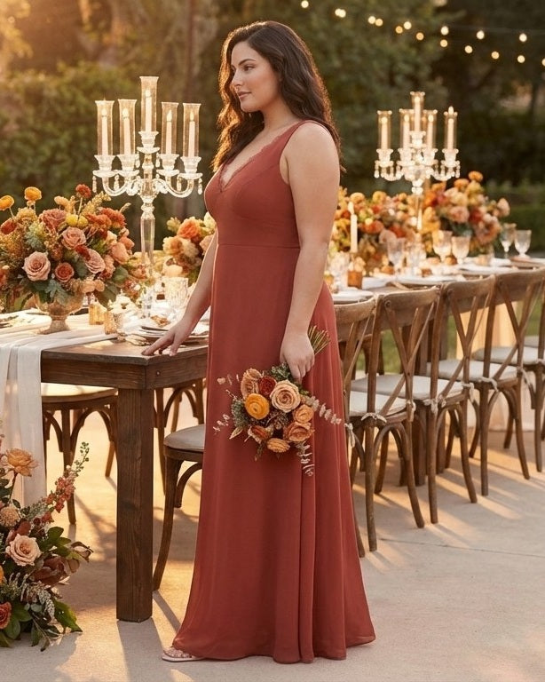 Silvarelle Plus Size Modern Lace Sheath Bridesmaid Dress with Fitted Silhouette for Wedding -N0367