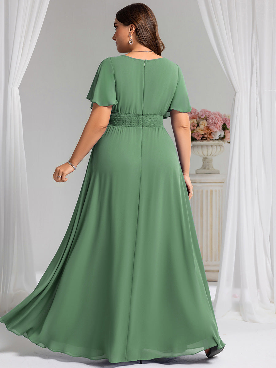 Plus Size Printed Chiffon Pleated Maxi Wedding Guest Dress