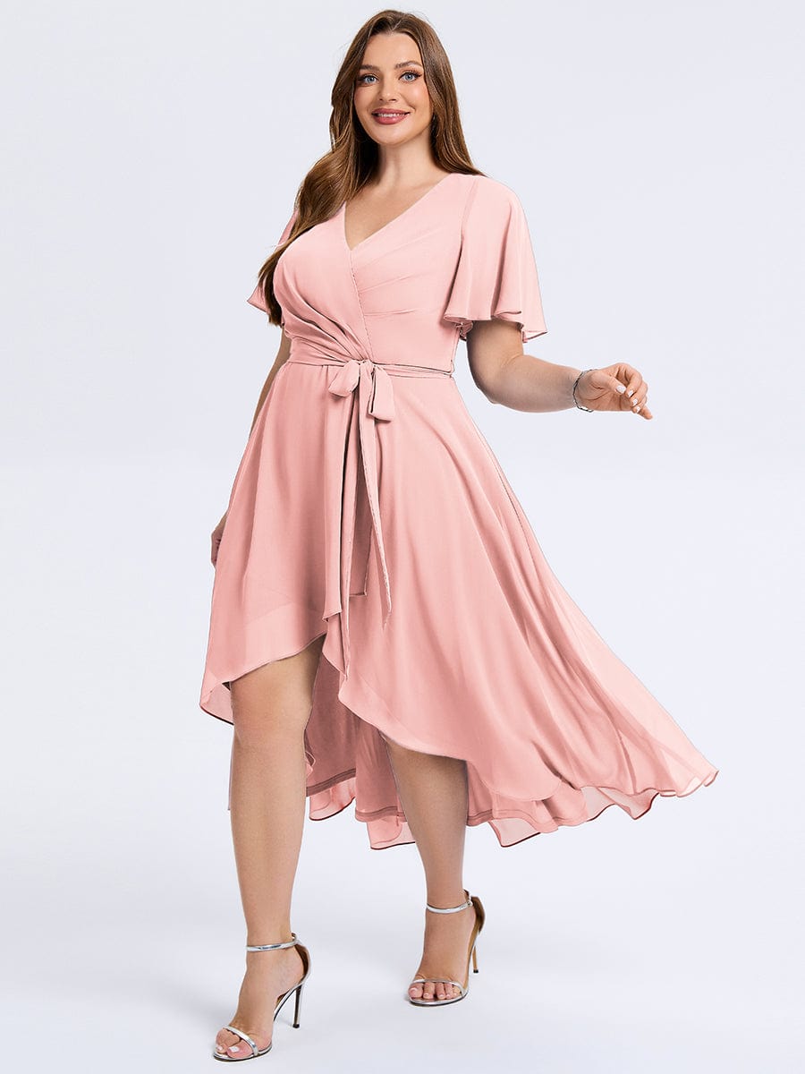 Plus Size Tie Knot Chiffon Wedding Guest Dress