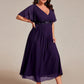 Plus Size Elegant Short Sleeves V-Neck Floral Applique Wedding Guest Dress