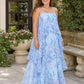 Romantic Floral A-Line Bridesmaid Dress with Flowing Tiered Skirt