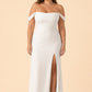 Plus Size Off Shoulder Chiffon Bridesmaid Dress with Pleated Details and Elegant Leg Slit