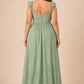 Plus Size A-Line Bridesmaid Dress with Floral Burnout Fabric Ruched Bodice and Slit Detail