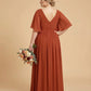 Petaline Romantic Plus Size A-Line Bridesmaid Dress with V-Neck Pleated Chiffon - for Weddings N0301