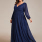 Plus Size Dazzling Empire Waist See-Through Long Sleeves A-Line Evening Dress
