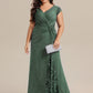 Plus Size Knotted Knit Cap Sleeve Maxi Glitter Evening Dress