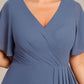 Plus Size High Slit V-Neck Empire Waist Chiffon Bridesmaid Dress