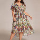 Plus Size Double V-Neck Ruffles Sleeve Chiffon Midi Wedding Guest Dress