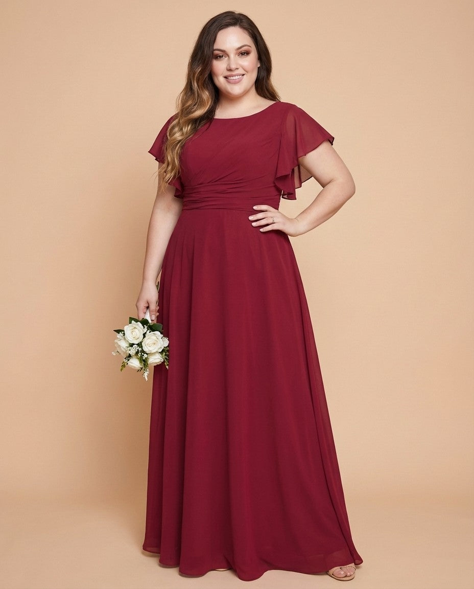 Avenleigh Timeless Chiffon A-Line Plus Size Bridesmaid Dress Ruched Waist - N0331