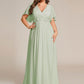 Plus Size Floral Applique Short Sleeve A-Line Chiffon Formal Evening Dress