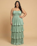 Chantarae Luxury Satin Strapless A-Line Plus Size Bridesmaid Dress with Ruffle -N0377