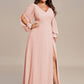 Plus Size Open Lantern Sleeve A-Line Bridesmaid Dress