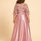 Plus Size Formal Prom Dress with Sequin Embroidery and A-Line Skirt