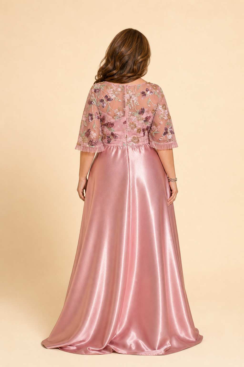 Plus Size Formal Prom Dress with Sequin Embroidery and A-Line Skirt