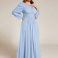 Plus Size See-Through Puff Sleeve Chiffon Mother Dress