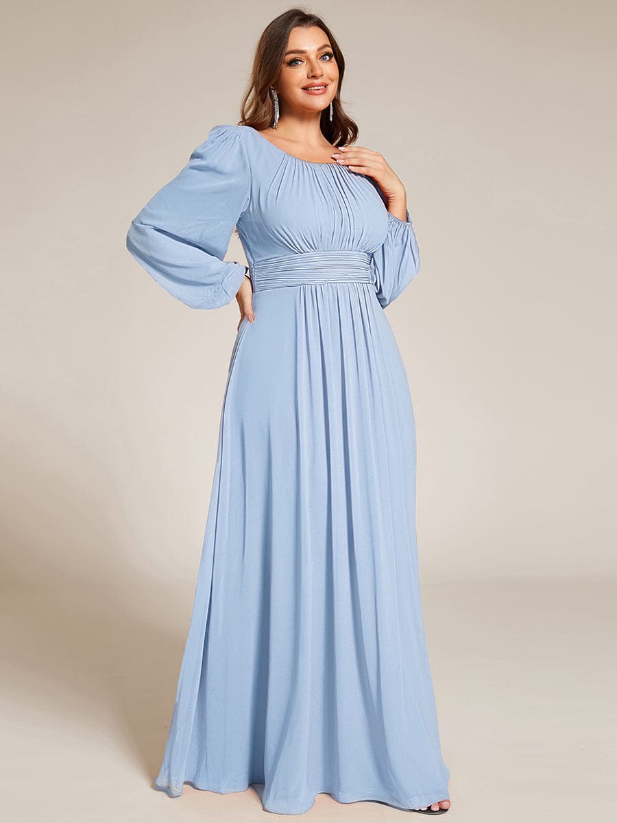 Plus Size See-Through Puff Sleeve Chiffon Mother Dress