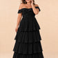 Elegant A Line Maxi Bridesmaid Dress Pleated Tiered Off Shoulder Design