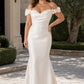 Plus Size Off Shoulder Wedding Dress with Detachable Train and Lace Appliqués