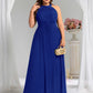 Plus Size Glittery Halter Neck Pleated Formal Evening Dress