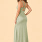 Plus Size Mermaid Bridesmaid Dress with Ruched Waist Detail and Elegant Open Back Design