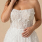 Plus Size A-Line Bridal Gown with Strapless Neckline Delicate Lace Applique and Back Tie Design