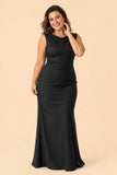 Floor Length Plus Size Bridesmaid Dress Pleated Detail Deep Cowl Back Stretch Satin