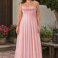 Plus Size Ruffled Shirred Tulle Bridesmaid Dress A-Line Maxi