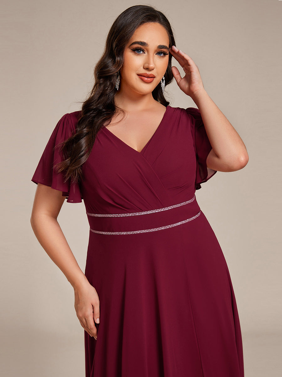 Plus Size V-Neck Rhinestone Waist Chiffon Maxi Formal Evening Dress