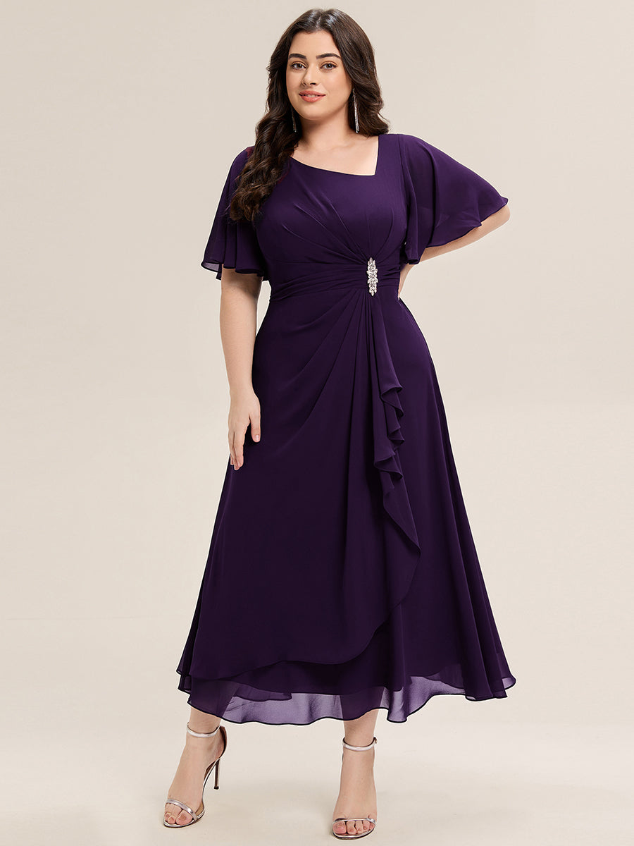 Plus Size Chiffon Ruffle Sleeve Formal Dress