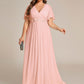 Plus Size Floral Applique Short Sleeve A-Line Chiffon Formal Evening Dress