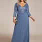 Plus Size V Neck A-Line Sequin Formal Evening Dress with Sleeve
