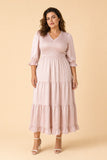 Romantic Plus Size Satin Bridesmaid Dress with Ruffles and Hidden Pockets