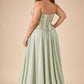Scarvelle Plus Size Satin Prom Dress with Basque Waist and Pearl Corset