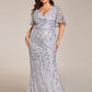Fashion Plus Size V Neck Mermaid Sequin & Tulle Evening Dress