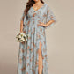 Plus Size Half Sleeve Pleated A-Line V-Neck Chiffon Bridesmaid Dress