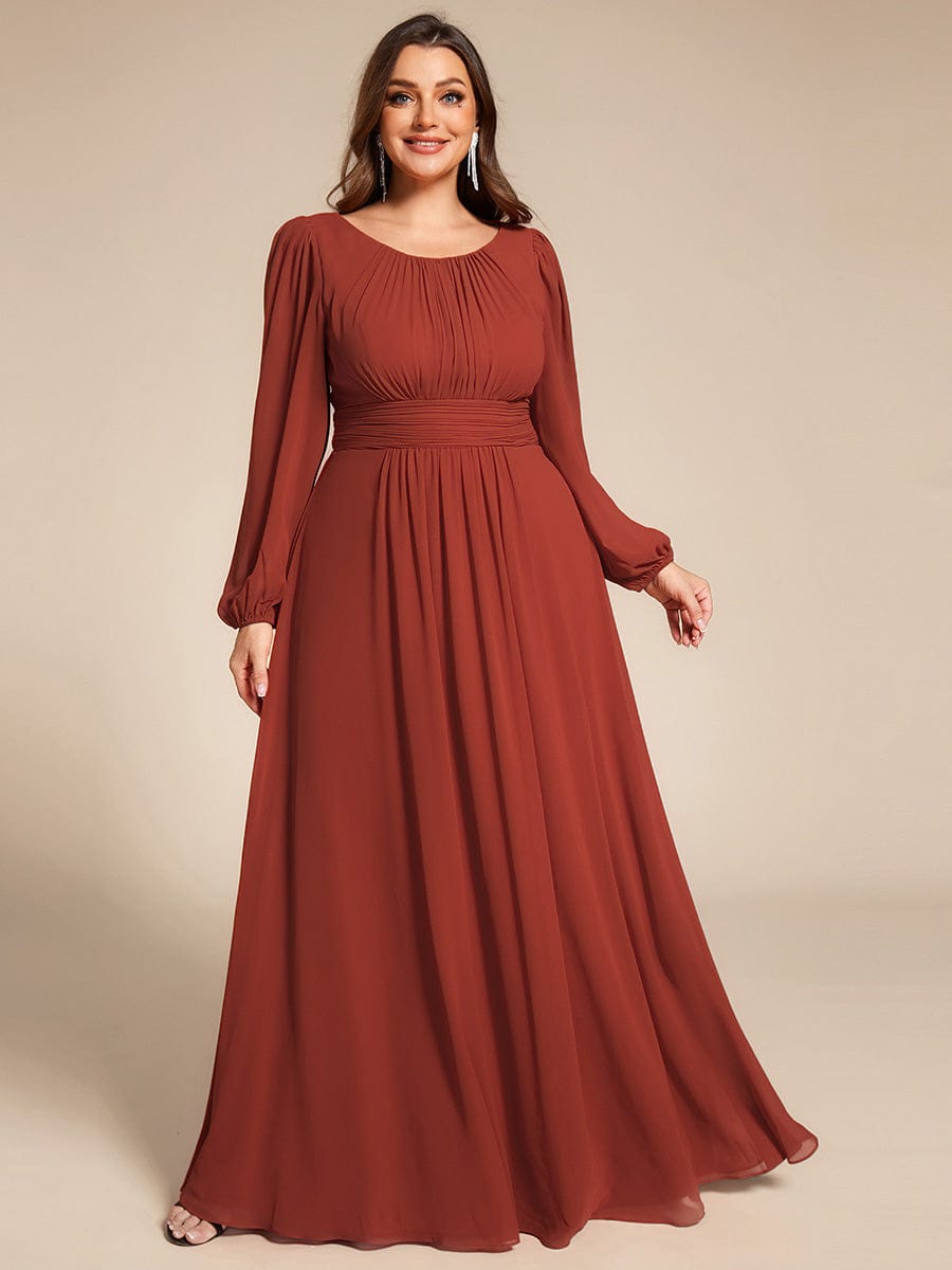 Plus Size See-Through Puff Sleeve Chiffon Mother Dress
