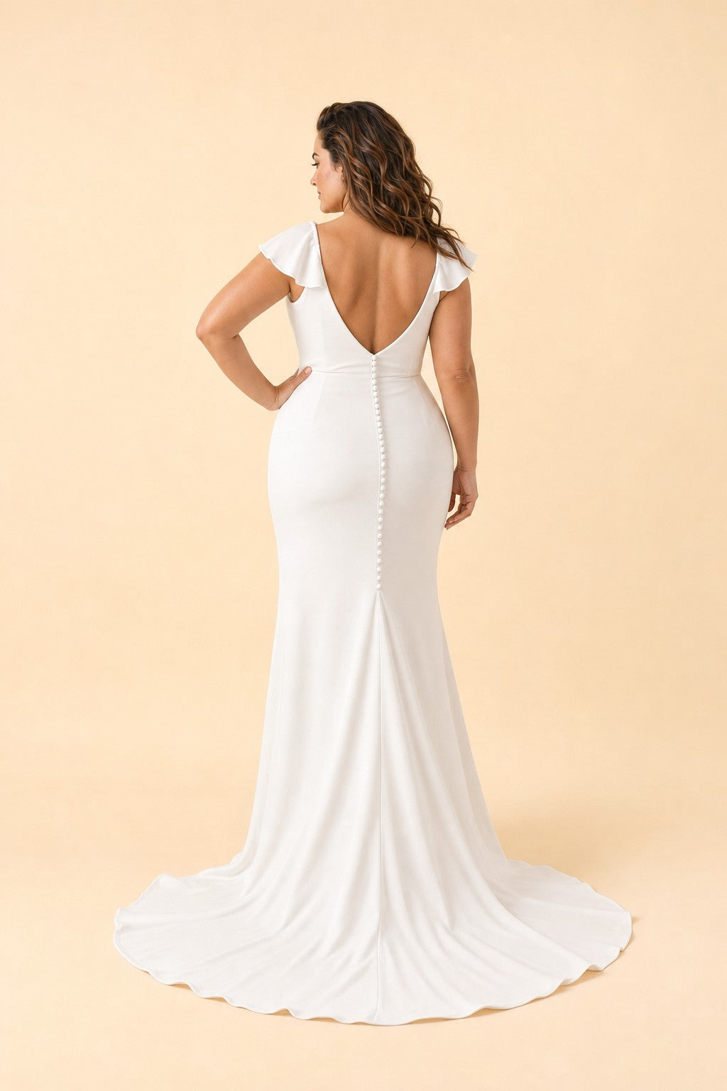 Romantic Satin Bridal Gown with Open Back and Flowing Train