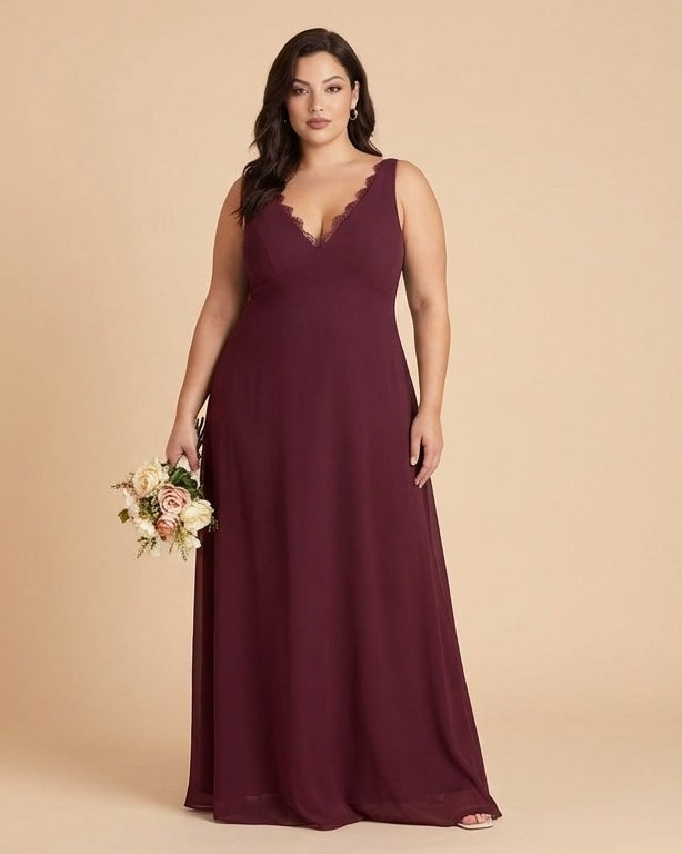 Silvarelle Plus Size Modern Lace Sheath Bridesmaid Dress with Fitted Silhouette for Wedding -N0367