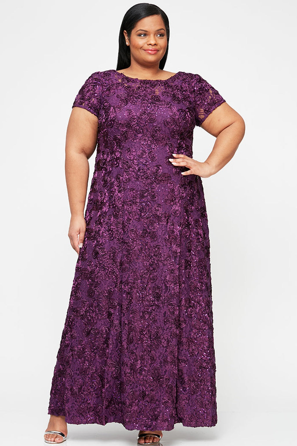 Plus Evelyn Rosette Lace Long Gown