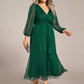 Plus Size Twist Knot Louts Leaf Long Sleeve A-Line Evening Dress