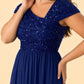 Asymmetrical Neck Evening Gown with Sequin Accent for Bridesmaids and Formal Events