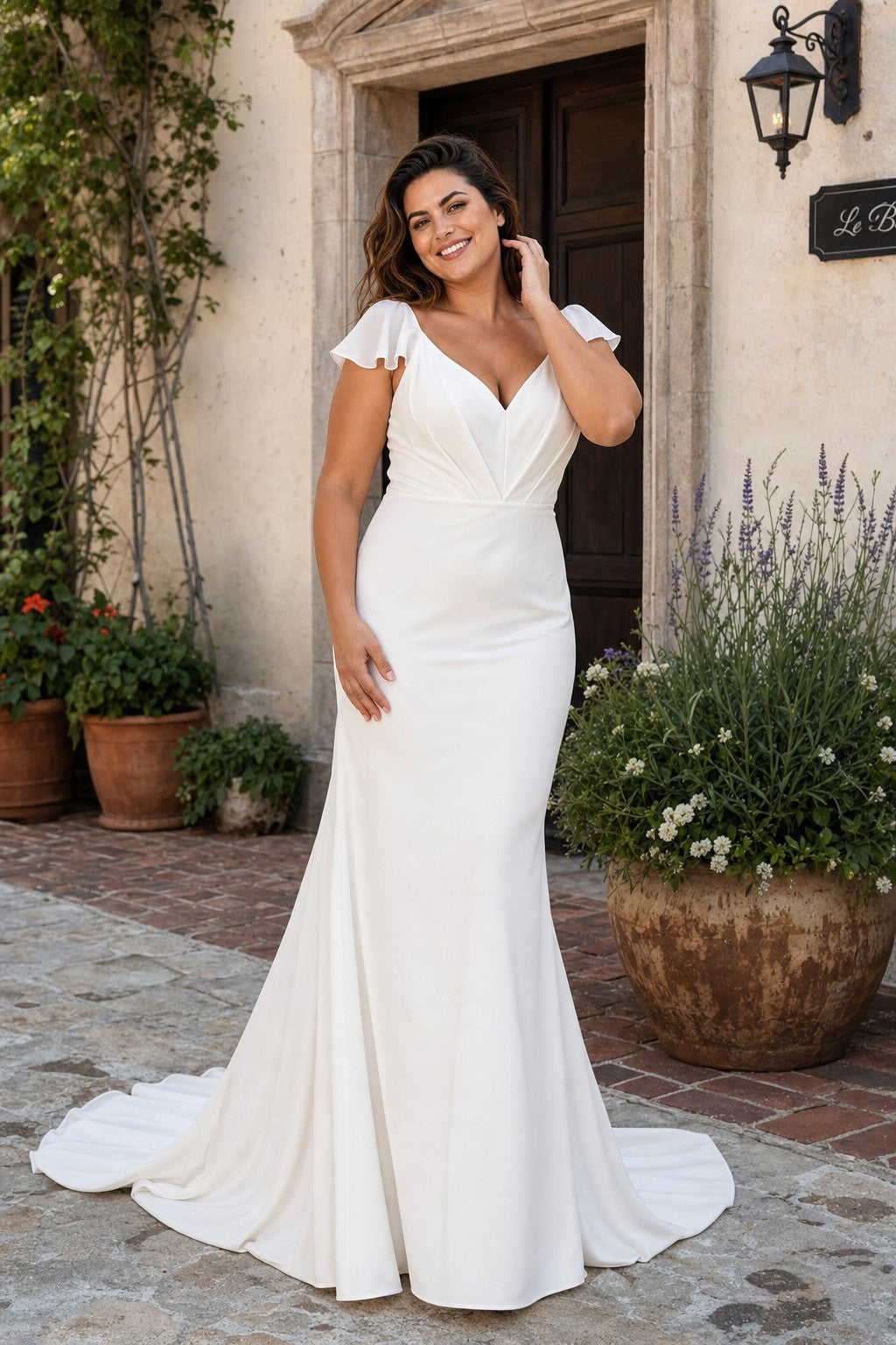 Romantic Satin Bridal Gown with Open Back and Flowing Train