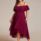 Plus Size Cold Shoulder Sweetheart Necklin Chiffon Midi Wedding Guest Dress