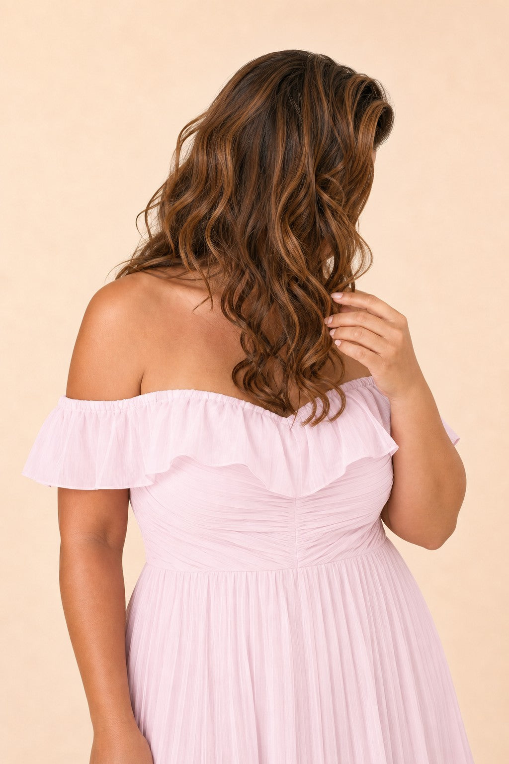 Elegant A Line Maxi Bridesmaid Dress Pleated Tiered Off Shoulder Design