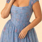 Plus Size Romantic Floral Print Bridesmaid Dress with Basque Waist - Ruched Bodice and Lace-Up Back