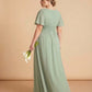 Petaline Elegant Chiffon A-Line Bridesmaid Gown with Short Sleeves N0324