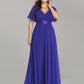 Plus Size Empire Waist V Back Bridesmaid Dress with Short Sleeves